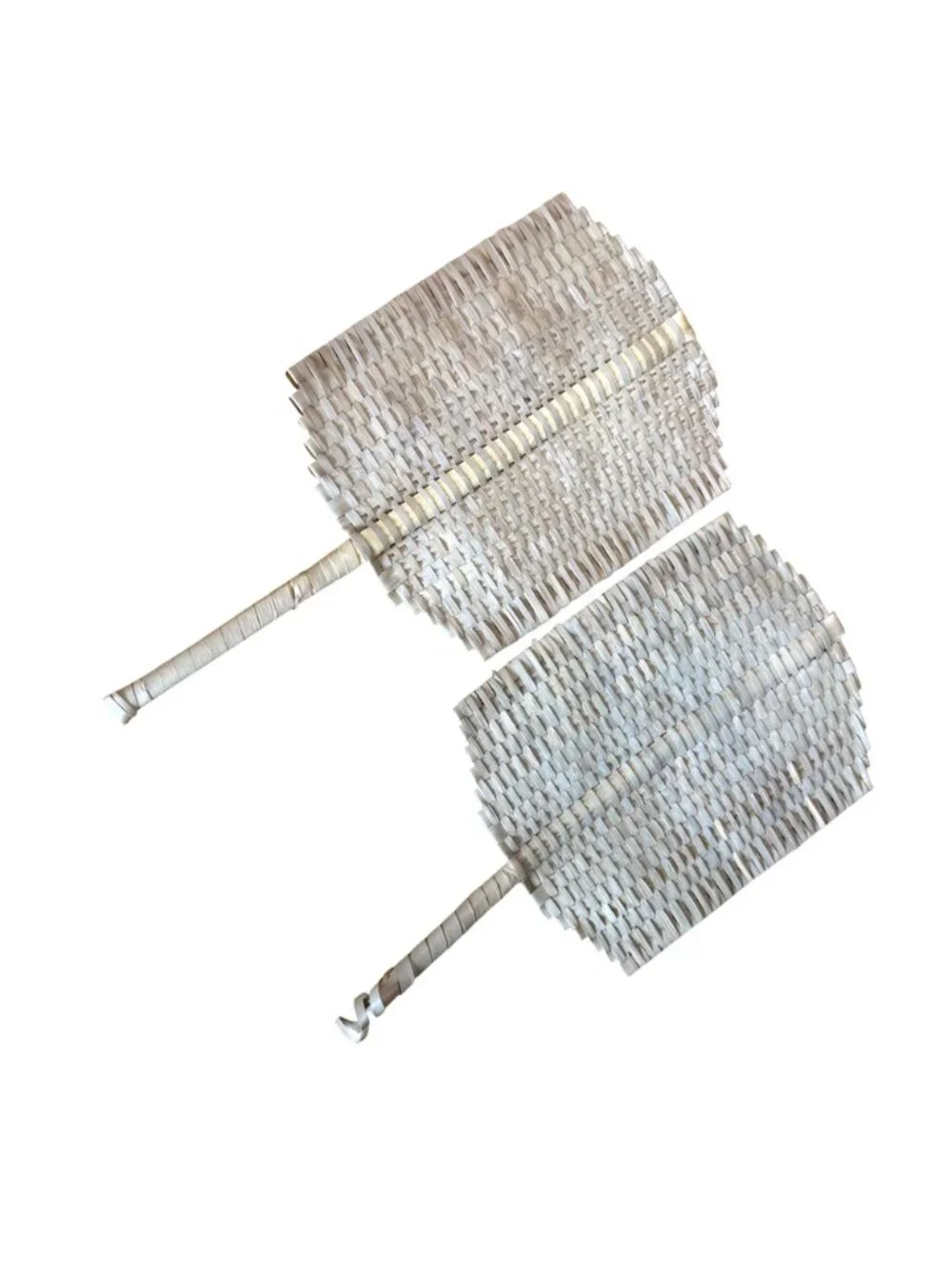 Woven Hand Fan Set Traditional Palm Leaf Decorative Handle Beige Lightweight